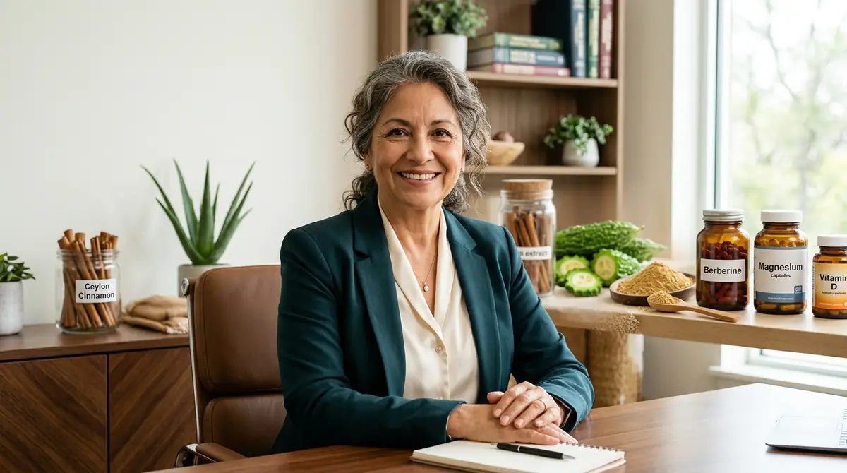 Nutrióloga en México explicando un plan de alimentación para el control de glucosa